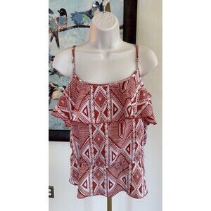 Corsage Tank Top Women's Large Round Neck Ruffle Sleeveless Printed Blouse